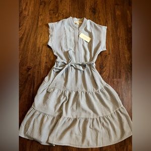 Monteau white and gray striped dress